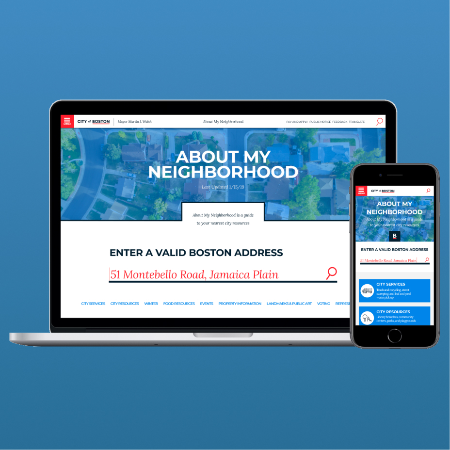 a city of boston webpage on a mobile and a laptop