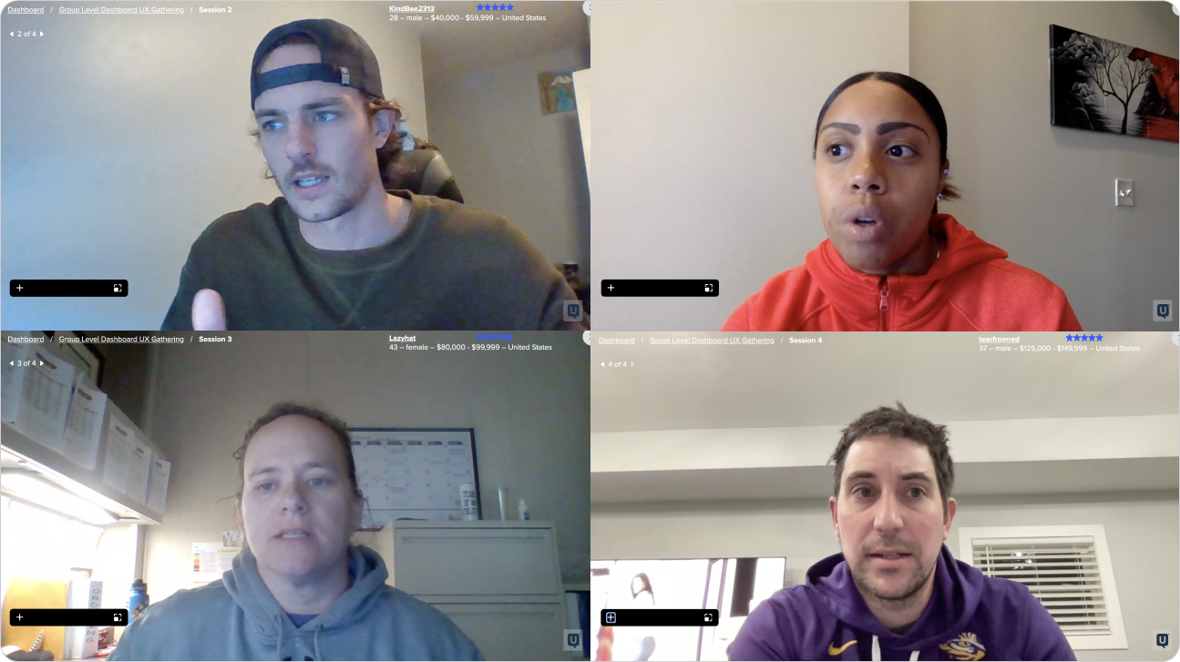 four sport coaches answering interview questions during a video call